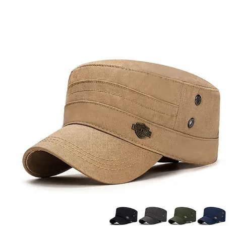 Cappello Cadet Da Uomo In Cotone Militare A Cima Piatta Con Distintivo In Metallo Regolabile Protezione Solare