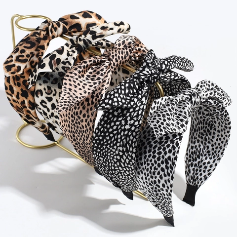 Fashion Leopard Print Bow Headband Vintage Fabric Hair Band Wide Tying Headpiece For Women Daily Hair Accessories