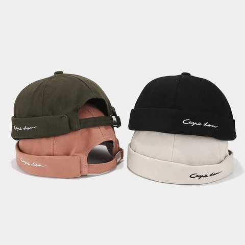 Bonnet Docker Sans Bord En Coton Rétro Avec Broderie De Lettres Casquette Miki Réglable Streetwear