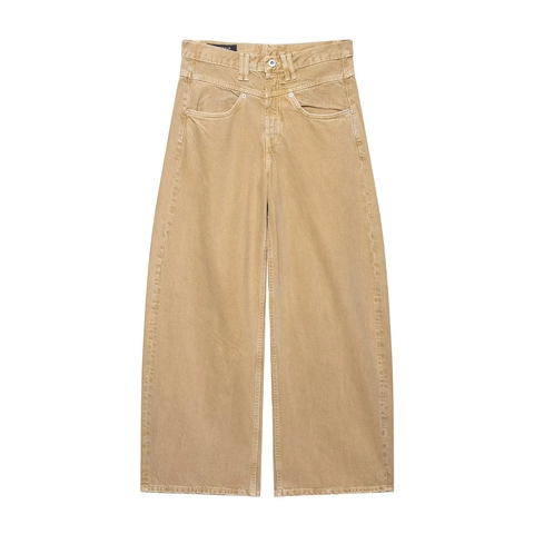 Women Low Waist Wide Leg Jeans Khaki Washed Denim Cotton Straight Casual Retro Trousers