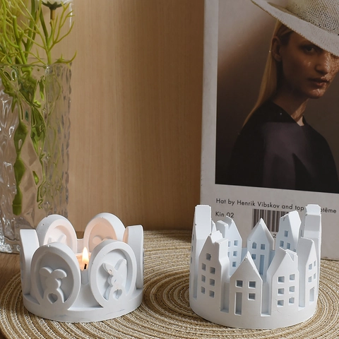 Silikonform Für DIY Kerzenhalter Rund Ringförmig Mit Osterhase Und Schloss Architektur Design Für Gipshandwerk