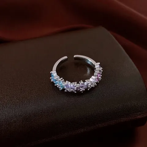 Colorful Zircon Flower Star Adjustable Open Ring Copper Jewelry Fashion Elegant Finger Accessory For Women