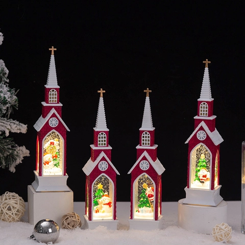 Lanterna Di Natale Decorazione LED Carillon Palla Di Neve Babbo Natale Resina Casa Ornamento Da Scrivania Regalo