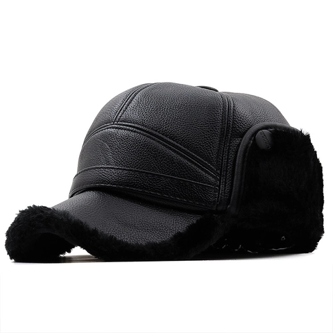 Cappello Invernale Da Uomo Trapper Pelle PU Fodera Ecopelliccia Antivento Protezione Freddo Paraorecchie Caldo Stile Baseball