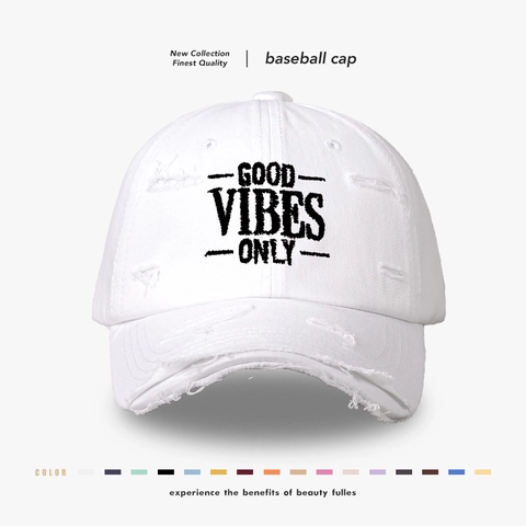 Casquette De Baseball En Coton Distressed Broderie Good Vibes Only Style Déchiré Vintage Streetwear Chapeau Unisexe