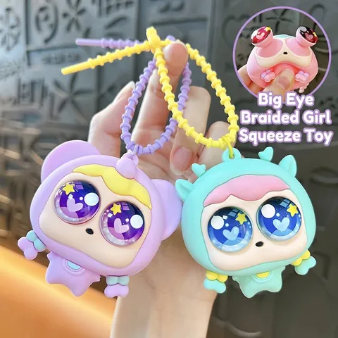 Llavero Squishy Creativo Lindo Niña Ojos Saltones Divertido Alivio del Estrés Colgante para Bolso Estudiante Juguete PVC Regalo Para Niños