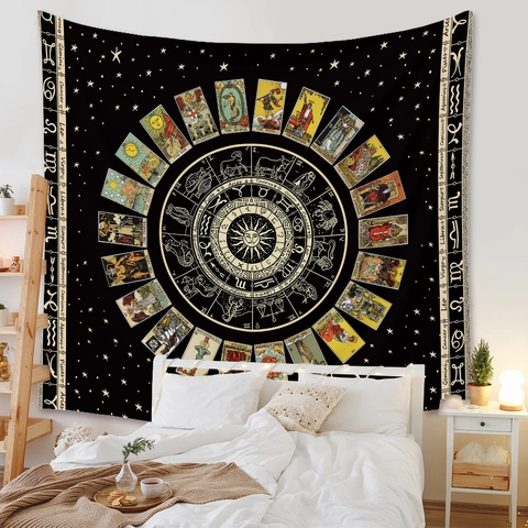 Arazzo Da Parete Tarocchi Oroscopo Zodiaco Astrologia Appeso A Parete Poliestere Decorazione Stanza Mistica Bohémien