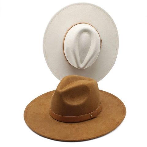 Elegante Fedora Hoed Met Brede Rand Vintage Britse Stijl Suèdegevoel Polyester Kunstlederen Band Klinknagel Retro