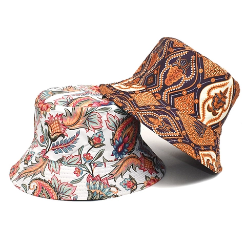 Chapeau Bob À Imprimé Floral Paisley Réversible Protection Solaire Polyester Style Ethnique Rétro Unisexe