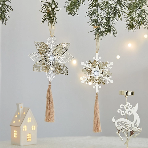 Ornamenti Natalizi Appesi In Ferro Cavo Con Nappa Fiocco Di Neve Stella Campana Renna Per Albero Di Natale