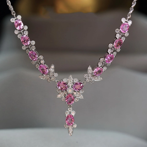 Butterfly Pendant Necklace Copper Pink Gemstone Micro Pave White Zirconia Luxury Elegant Floral Jewelry For Women