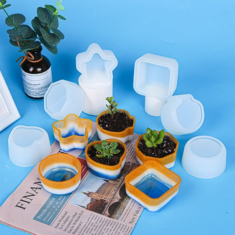 Stampo Silicone Vasi Piante Grasse DIY Resina Epossidica Artigianato Decorazione Tavolo Geometrico Cuore Stella Conchiglia