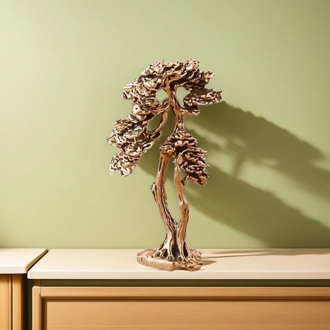 Retro Messing Plattiert Kiefer Miniatur Bonsai Figur Für Desktop Büro Home Decor Verwittertes Metall Zen Ornament