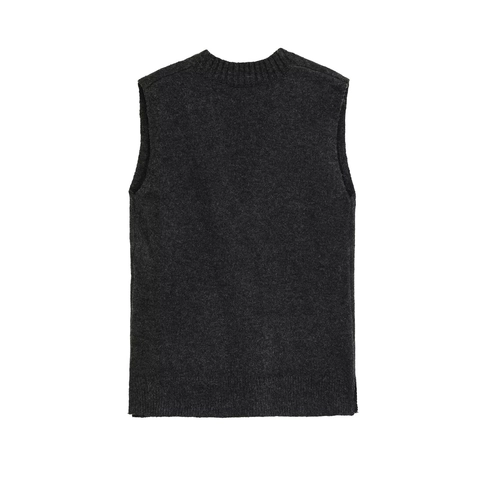 Knit Vest V Neck Sleeveless Sweater Solid Color Loose Casual Waistcoat With Pockets Soft Acrylic Ribbed Trim