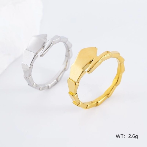 Anillo De Acero Inoxidable Para Mujer Estilo Francés Retro Textura De Hueso De Serpiente Bambú Minimalista Joyería Chapada En Oro De 18K