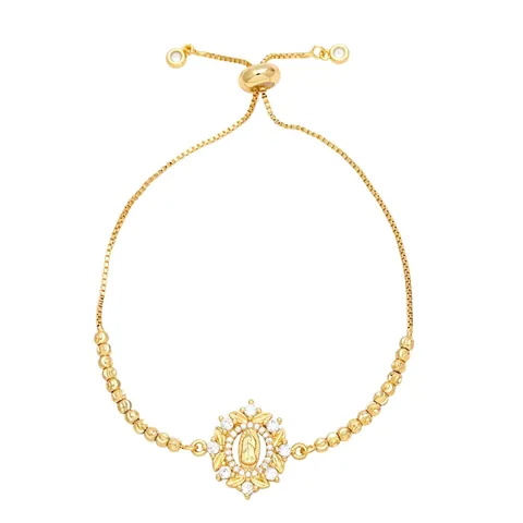 Bracciale Regolabile Vergine Maria Croce Rame Placcato Oro Zircone Gioielli Medaglia Religiosa Per Donne