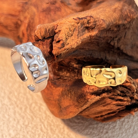 Minimalistische Roestvrij Staal Gehamerd Textuur Open Ring Voor Vrouwen Mannen Vintage Verstelbaar Golf Patroon Verguld Goud Zilver Sieraden Vingerring