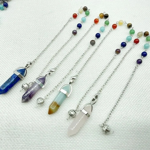 Natuurlijke Kristallen Zeshoekige Kolom Kogel Hanger Ketting Met 7 Chakra Kralen Helende Energie Steen Pendel