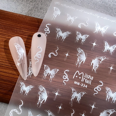 Autocollants Nail Art 5D En Relief Décalcomanies Motif Papillon Serpent Étoile Ultra Mince Auto-Adhésif Mat Décoration Manucure DIY