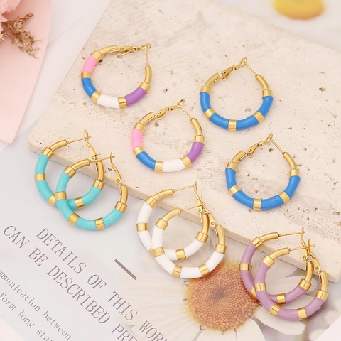 Pendientes De Aro De Esmalte Acero Inoxidable Colorido Goteo Aceite Forma U Geométricos Joyas Vintage Para Mujeres