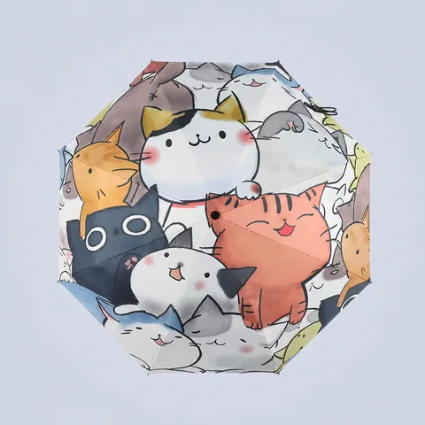 Japanese Cute Cartoon Cat Umbrella Black Glue UV Protection Sunshade Rain Foldable Automatic Manual Sunny Rainy Umbrella