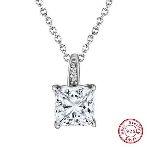 925 Sterling Silver Square Zirconia Pendant Necklace For Women Elegant Princess Cut Clavicle Chain Fashion Jewelry Gift