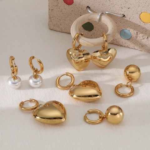 Orecchini In Acciaio Inossidabile Cuore Perla Artificial Palla Pendente Minimalista Placcato PVD Geometrico Gioielli Per Donne