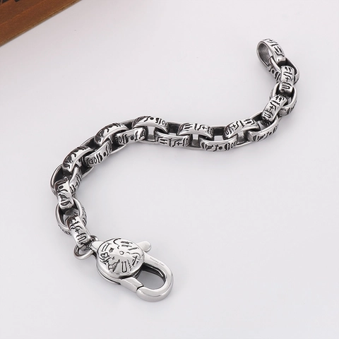 Bracciale Da Uomo Motivo Geroglifico Egiziano Vintage Punk Pesante Acciaio Inossidabile 316L Catena Maglie Ovali Gotico