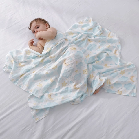 Baby Swaddle Blanket Bamboo Cotton Muslin Soft Breathable Newborn Receiving Wrap Cartoon Printed Infantile Bedding