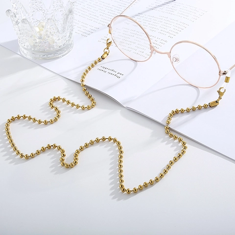 Glasses Chain Stainless Steel Metal Ball Bead Lanyard Anti Slip Eyewear Holder Strap Minimalist Fashion For Women Men