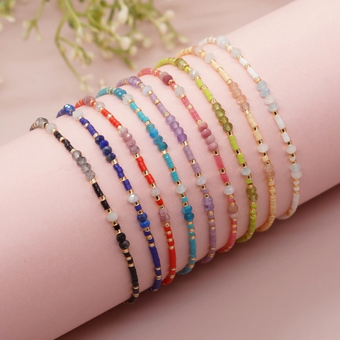 Böhmische Schlanke Handgefertigte Perlenarmband Naturstein Edelstein Splitter Saatperle Verstellbar Schmuck Damen
