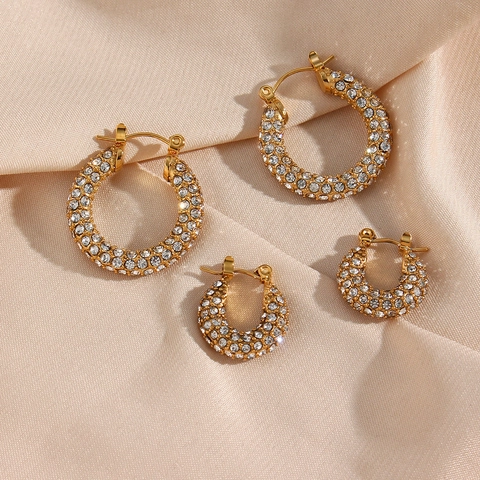 Orecchini a Cerchio in Acciaio Inossidabile Placcato Oro a Forma di U per Donna Lussuosi Gioielli Geometrici con Strass