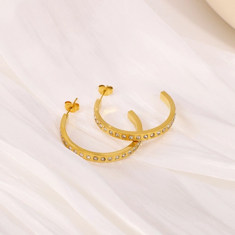 Pendientes De Aro En Forma De C Franceses Chapados En Oro De 18K Acero Inoxidable Circonita Cúbica Para Mujer Elegante
