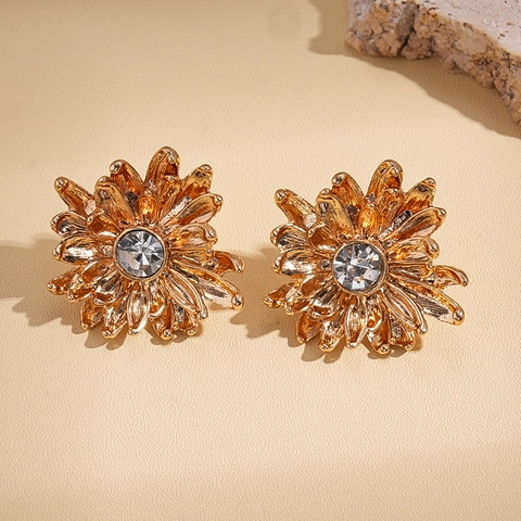 Gänseblümchen Sonnenblume Ohrstecker Legierung Straß Mit 925 Sterling Silber Ohrstift Retro Luxus Blume Für Frauen