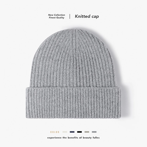 Gorro De Invierno Para Hombre Punto Acanalado Forro De Felpa Grueso Cálido A Prueba De Viento Suave Color Sólido
