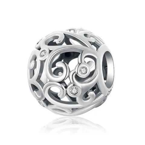 Cuenta Charm de Plata de Ley S925 con Patrón de Volutas Huecas y Circonia Diseño Elegante de Enredadera Joyería DIY