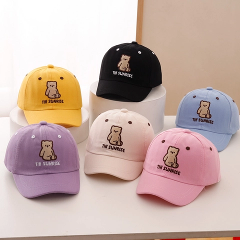 Gorra De Béisbol Para Niños Algodón Bordado Oso Sombrero De Sol Visera Curva Ajustable Para Niños Niñas Transpirable Casual