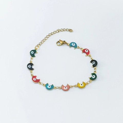 Stainless Steel Evil Eye Moon Bracelet Colorful Enamel Adjustable Chain Jewelry For Women Nazar Protection Gift Gold Silver Plated