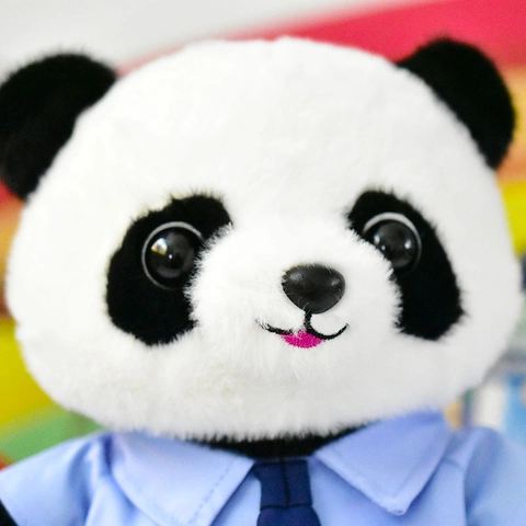 Cute Panda Plush Toy Wearing Professional Outfit Workwear With Blue Shirt And Tie Soft Stuffed Animal Doll For Kids Gift Home Decoration