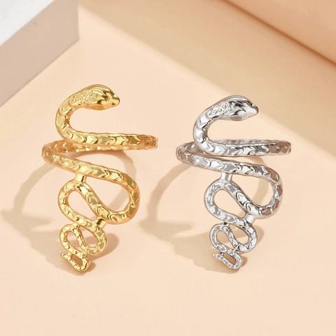Anello Aperto In Acciaio Inossidabile A Forma De Serpente Punk Hip Hop Gioielli Animali Placcato Oro Per Donne