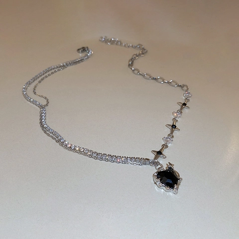 Gelaagde Hartketting Koper Met Strass Ster Bedel Gothic Zoet Cool Stijl Vrouwen Choker Clavicle Chain