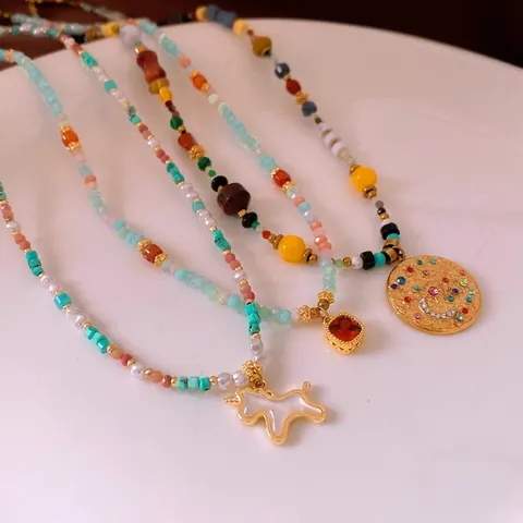 Collier Künstliche Perles Colore Boheme Avec Künstliche Perle Imitation Pierre Naturelle Pendentif Animal Bijoux Vintage Pour Femmes Accessoire Mode