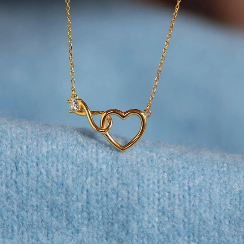 925 Sterlingsilber Unendlichkeit Herz Anhänger Halskette Gold Plattiert Strass Glücks 8 Kette Mode Schmuck Für Damen Geschenk