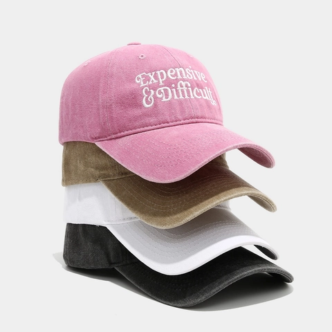 Expensive Difficult Letter Embroidery Baseball Cap Washed Cotton Vintage Retro Adjustable Sun Hat