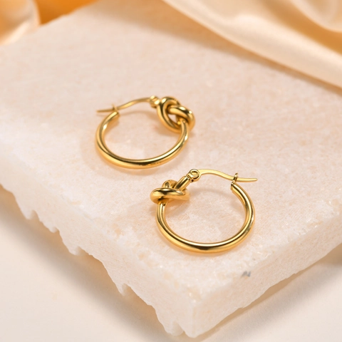 Moderni Orecchini a Cerchio con Nodo in Acciaio Inossidabile per Donna Minimalisti Geometrici Placcati Oro Argento Design a Nodo Gioielli