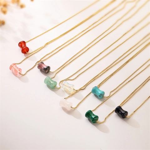 Naturstein Anhänger Halskette Geometrische Bambusform Minimalistische Goldfarbene Kupferkette Boxschmuck Für Frauen