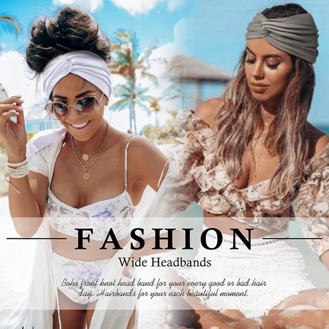 Women Wide Headband Twist Knot Elastic Yoga Running Fitness Boho Printed Solid Color Soft Breathable Hair Accessories