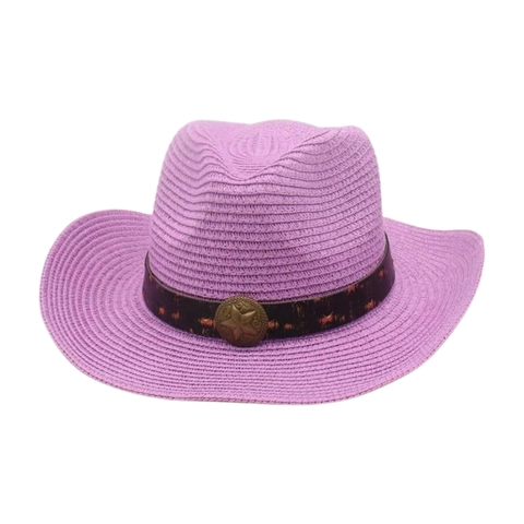 Chapeau de Cowboy de l'Ouest Vintage en Paille pour Femmes Hommes Fait à la Main Tissé Protection Solaire Large Bord Chapeau de Plage Été avec Boucle Étoile