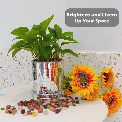 Disco Kugel Blumentopf Spiegel Mosaik Vase Reflektierender Pflanzgefäß Mit Tablett Für Wohnzimmer Party Deko