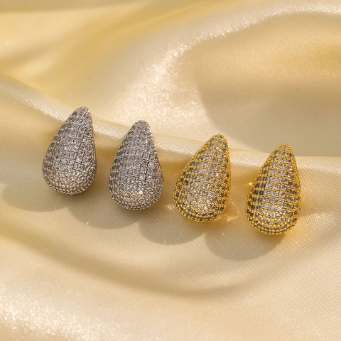 Copper Waterdrop Stud Earrings With Micro Paved Cubic Zirconia Luxury Pear Shaped Piercing Jewelry For Women Accessories